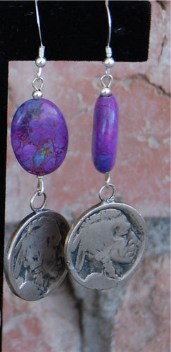 Indian Head Nickel and Purple Earrings