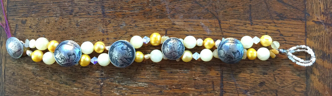 Yellow Bead and Coin Bracelet