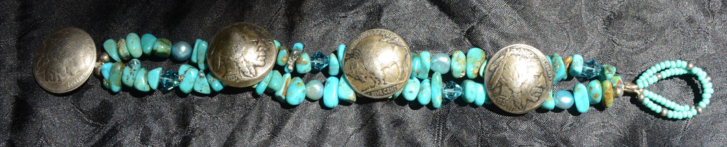 Turquoise Bracelet with Buffalo Nickels