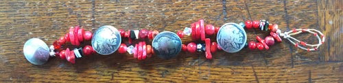 Red Coral and American Coin Bracelet