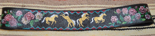 Hand Painted Belt w Horses and Roses