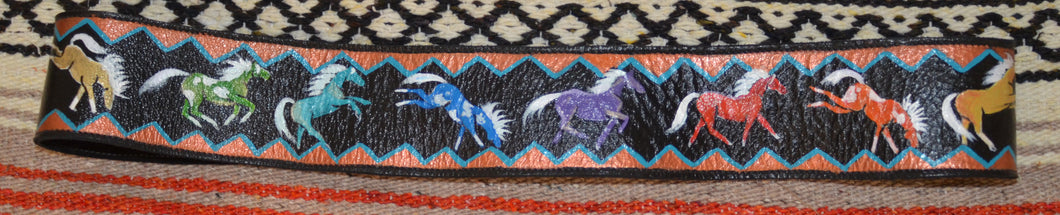 Hand Painted Belt w Multi Colored Horses