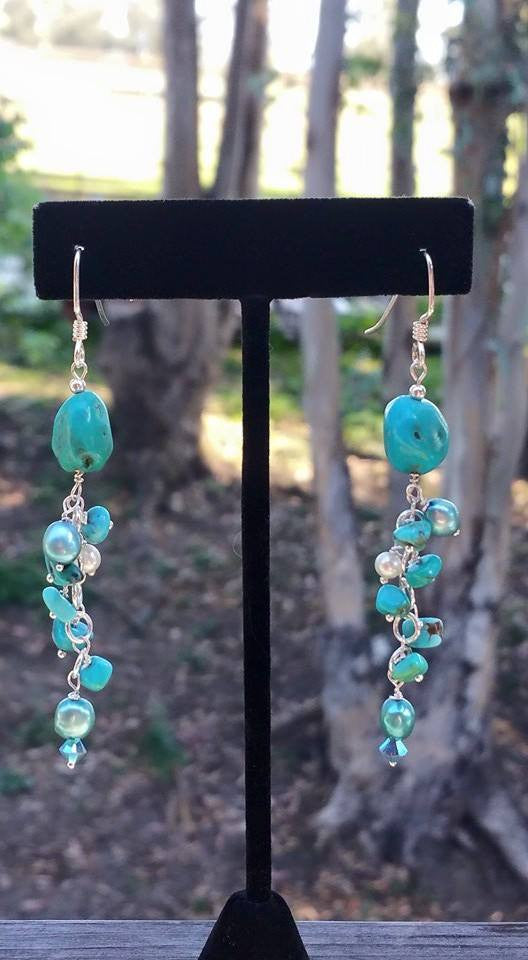 Turquoise,Crystal and Pearl earrings