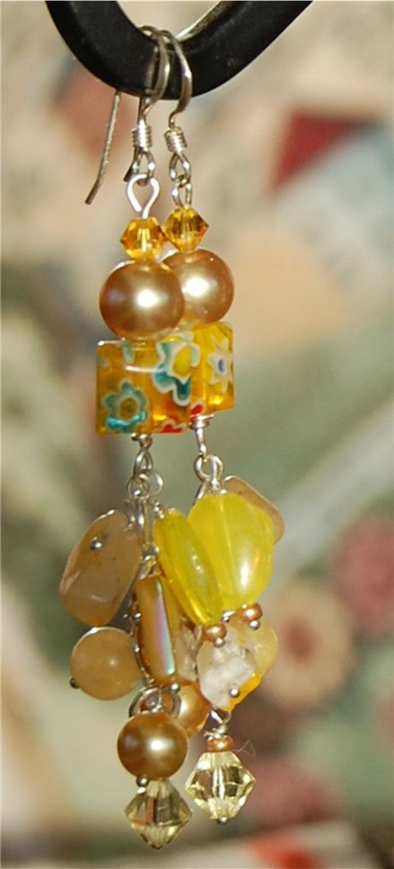 Yellow Glass and Pearl earrings