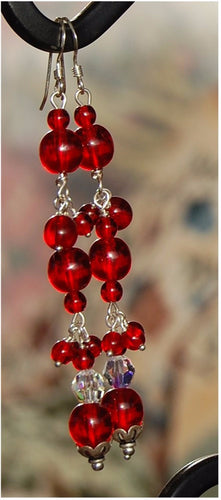 Red Glass and crystal earrings