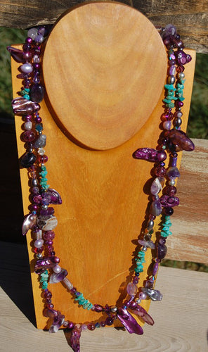 Purple Baroque Pearl and Turquoise necklace