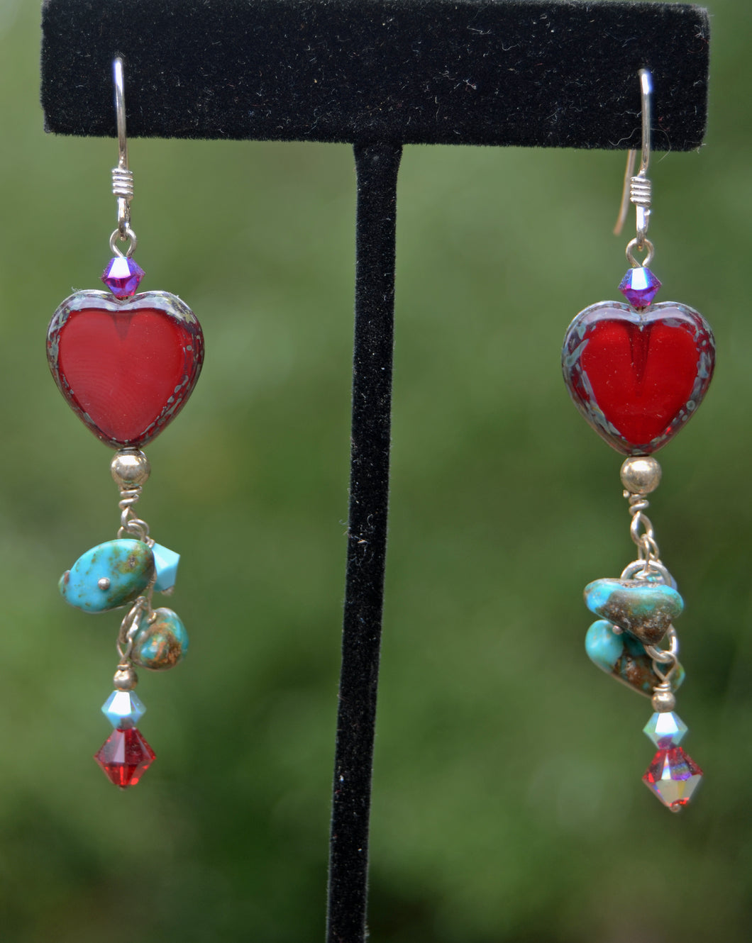 Red Heart and Turquoise Earrings