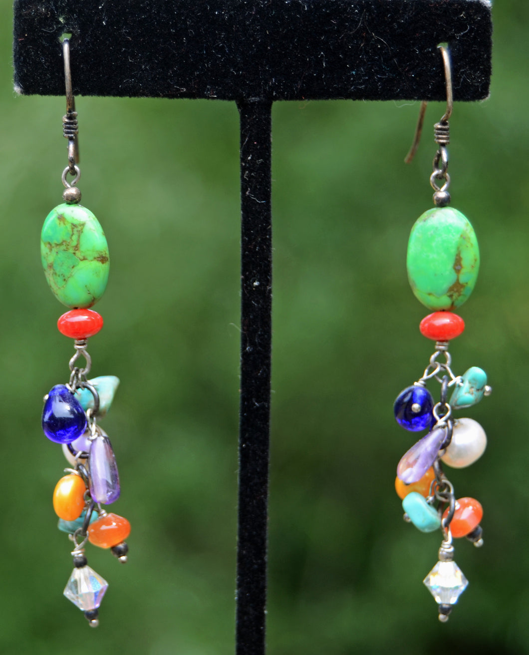 Bright Green and Multi Colored Bead earrings